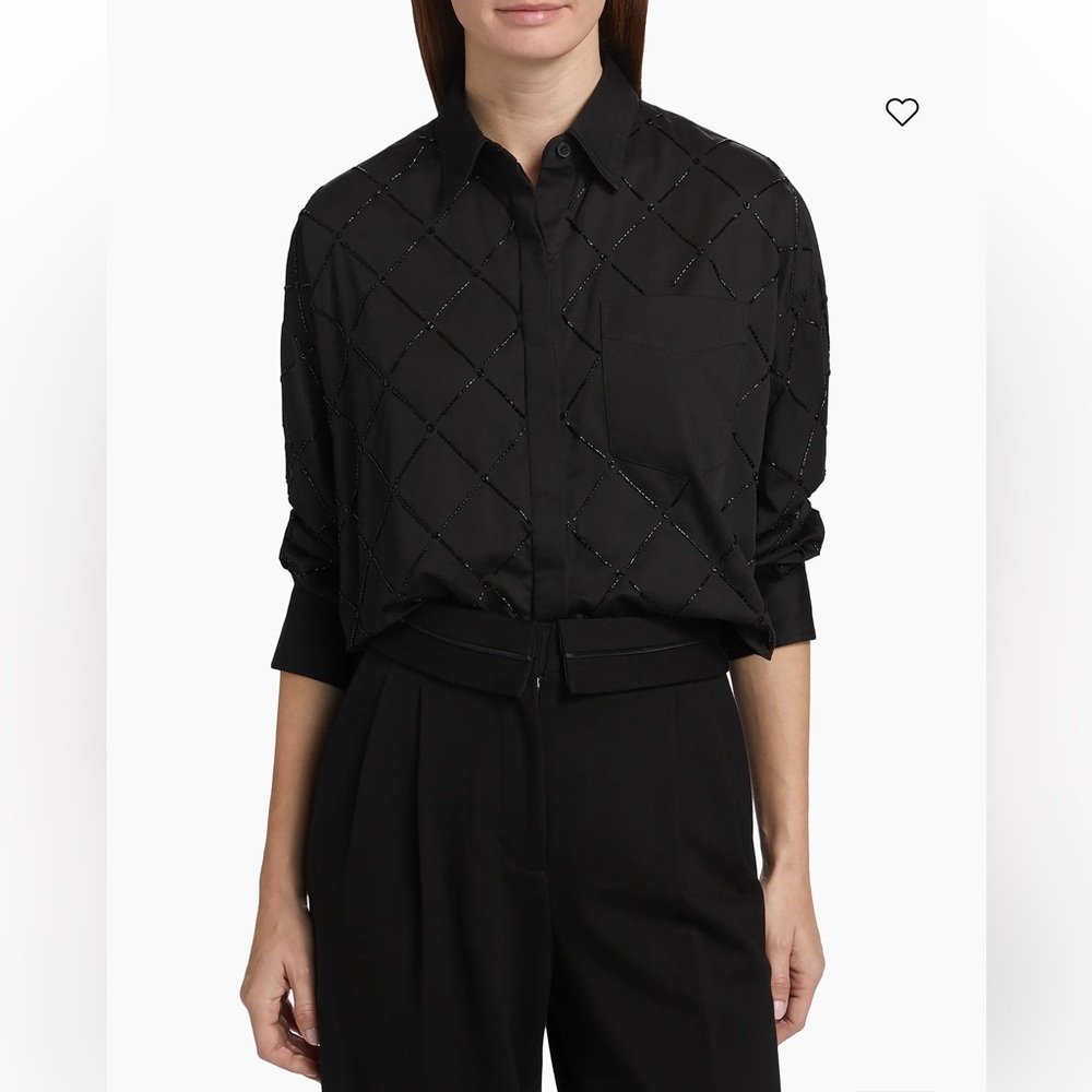 Rag & Bone Beatrice Embroidered Beaded Cotton Poplin Shirt Black Cropped